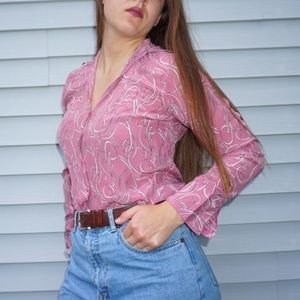 Pink 100% Silk button up blouse